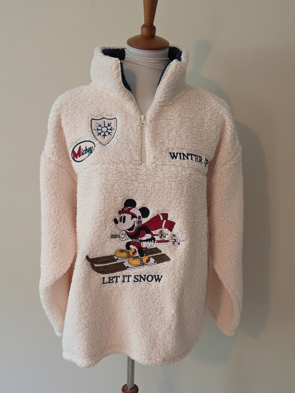Disney White/ Cream Mickey Mouse Winter Fleece Pullover Brand New
